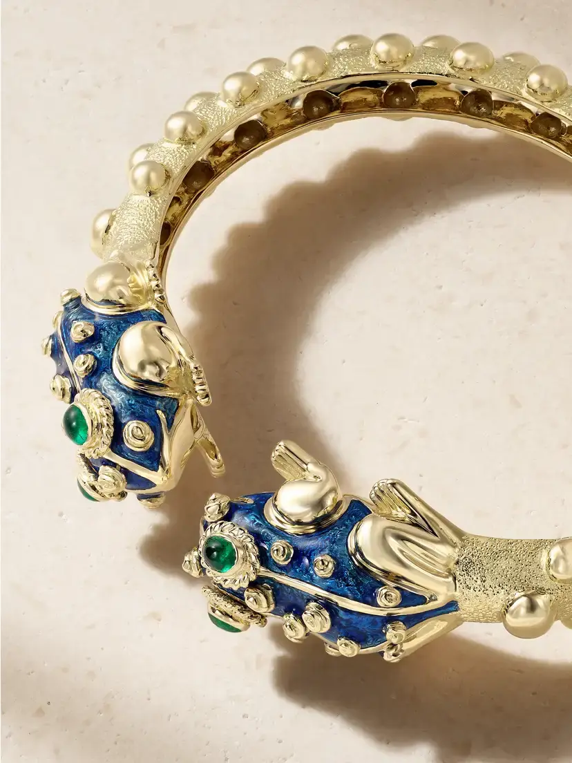DAVID WEBB Baby Frog 18-karat Gold, Emerald And Enamel Bangle - Blue | Thumbnail 4