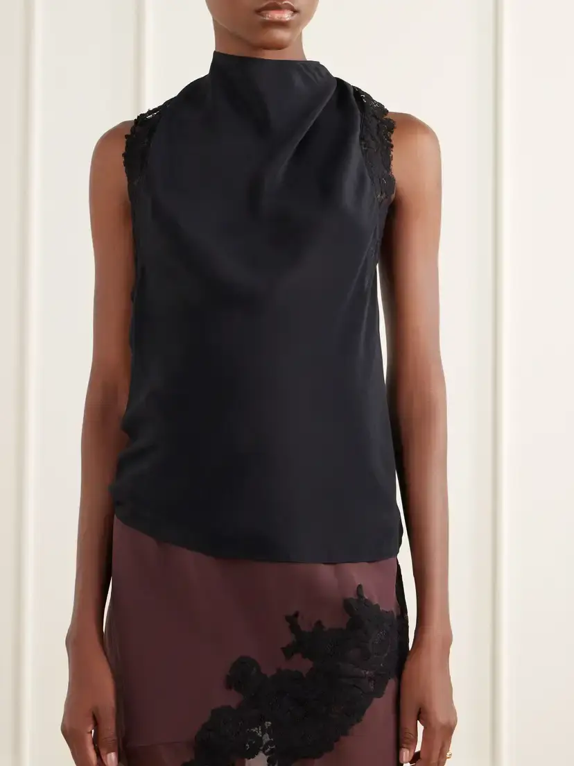 SIR. Tie-detailed Lace-trimmed Satin Top | Thumbnail 3 SIR. Tie-detailed Lace-trimmed Satin Top | Thumbnail 3