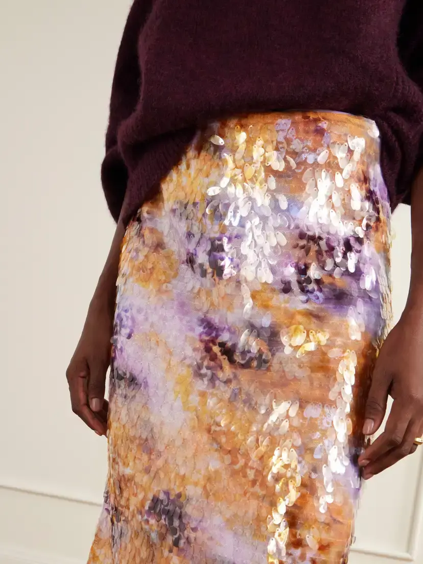Staud Lark Sequin-embellished Feather-trimmed Mesh Midi Skirt | Thumbnail 5 Staud Lark Sequin-embellished Feather-trimmed Mesh Midi Skirt | Thumbnail 5