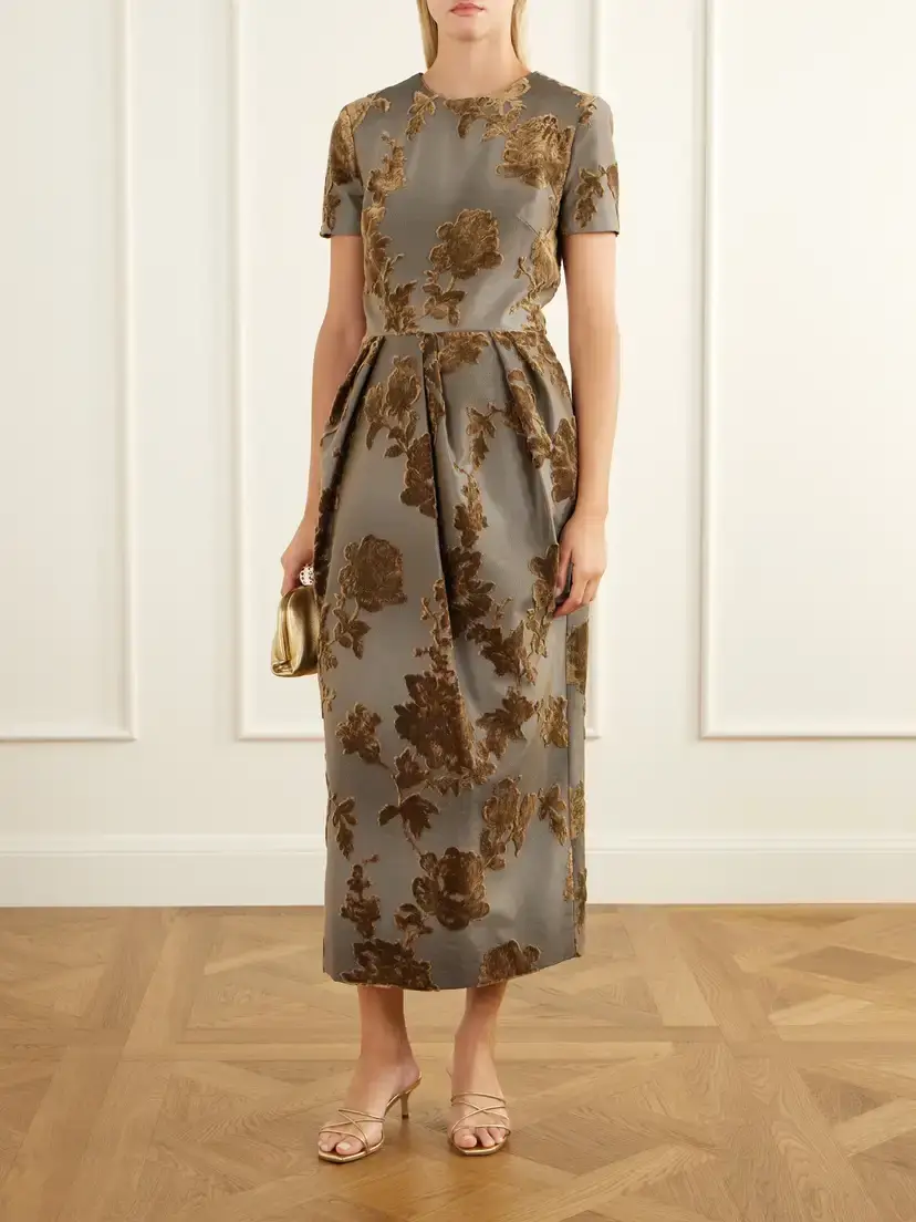 Oscar de la Renta Velvet-trimmed Cotton-blend Midi Dress | Thumbnail 2 Oscar de la Renta Velvet-trimmed Cotton-blend Midi Dress | Thumbnail 2