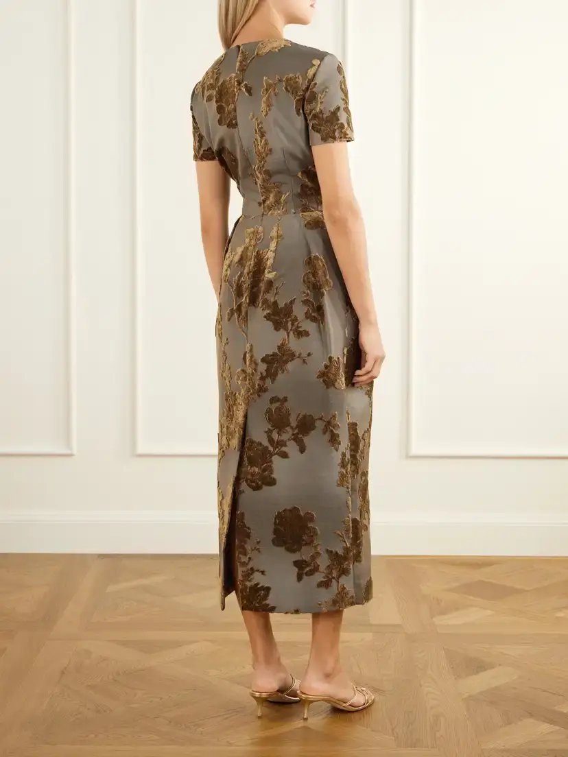 Oscar de la Renta Velvet-trimmed Cotton-blend Midi Dress | Thumbnail 3 Oscar de la Renta Velvet-trimmed Cotton-blend Midi Dress | Thumbnail 3