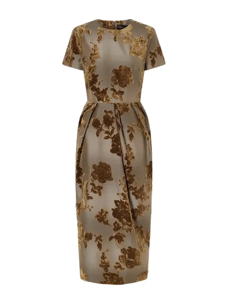 Oscar de la Renta Velvet-trimmed Cotton-blend Midi Dress | Image 1 Oscar de la Renta Velvet-trimmed Cotton-blend Midi Dress | Image 1