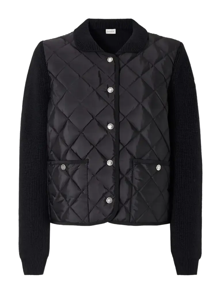 Moncler Ribbed Wool-trimmed Quilted Shell Down Cardigan | Image 1 Moncler Ribbed Wool-trimmed Quilted Shell Down Cardigan | Image 1