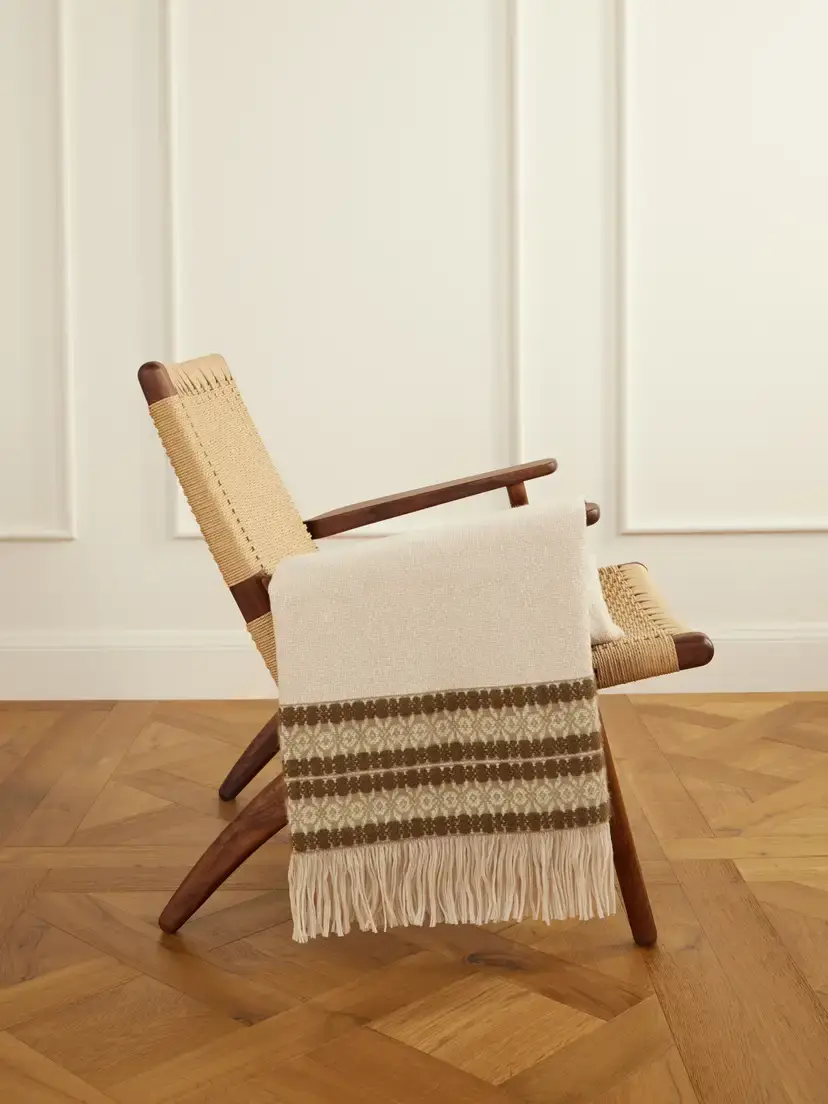 The House of Lyria Belize Fringed Striped Wool And Cashmere-blend Throw | Image 1 The House of Lyria Belize Fringed Striped Wool And Cashmere-blend Throw | Image 1