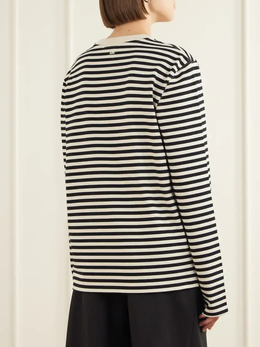 AMI PARIS Logo-embroidered Striped Cotton-jersey T-shirt | Thumbnail 3