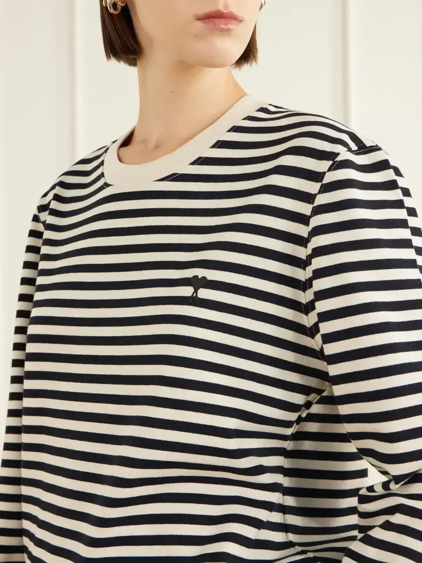 AMI PARIS Logo-embroidered Striped Cotton-jersey T-shirt | Thumbnail 4