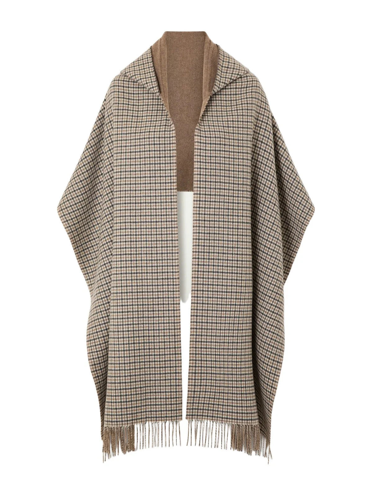 Brunello Cucinelli Hooded Fringed Checked Cashmere Wrap