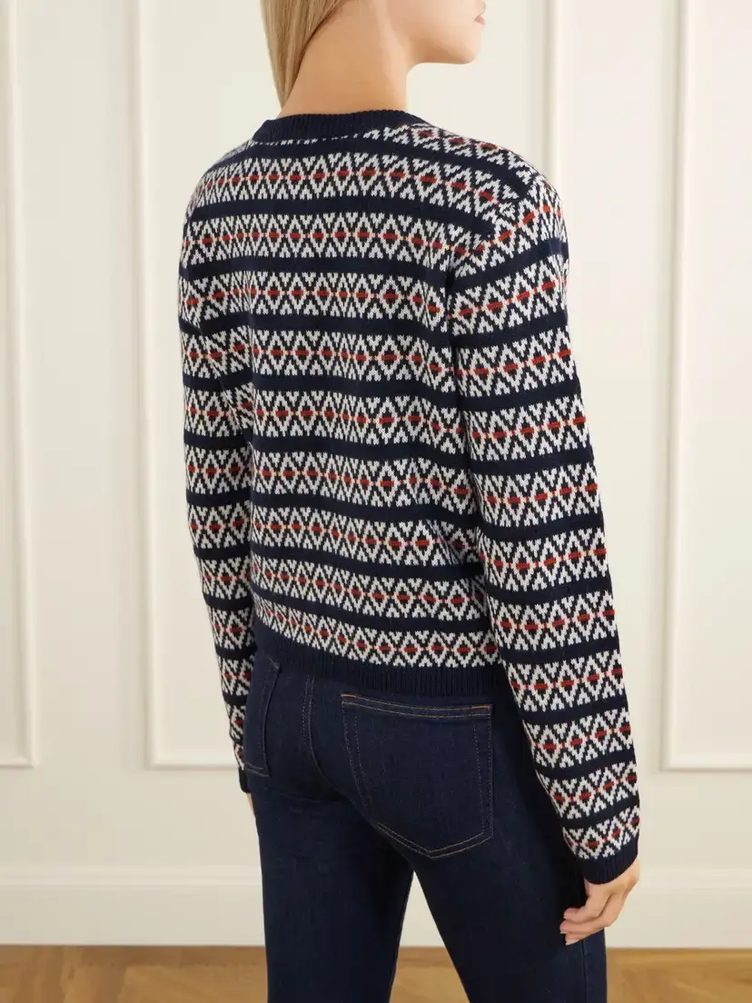 Frame The Cashmere Cardi Intarsia Wool And Cashmere-blend Cardigan - Blue | Thumbnail 4