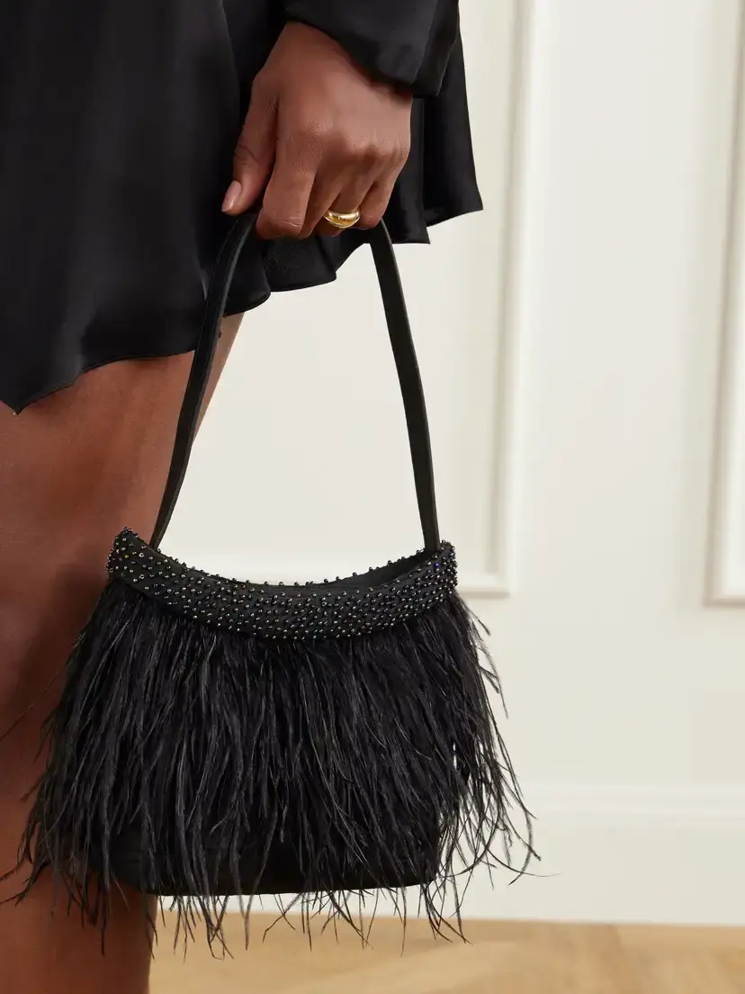 Staud Winslow Bead And Feather-embellished Silk Shoulder Bag | Thumbnail 2 Staud Winslow Bead And Feather-embellished Silk Shoulder Bag | Thumbnail 2