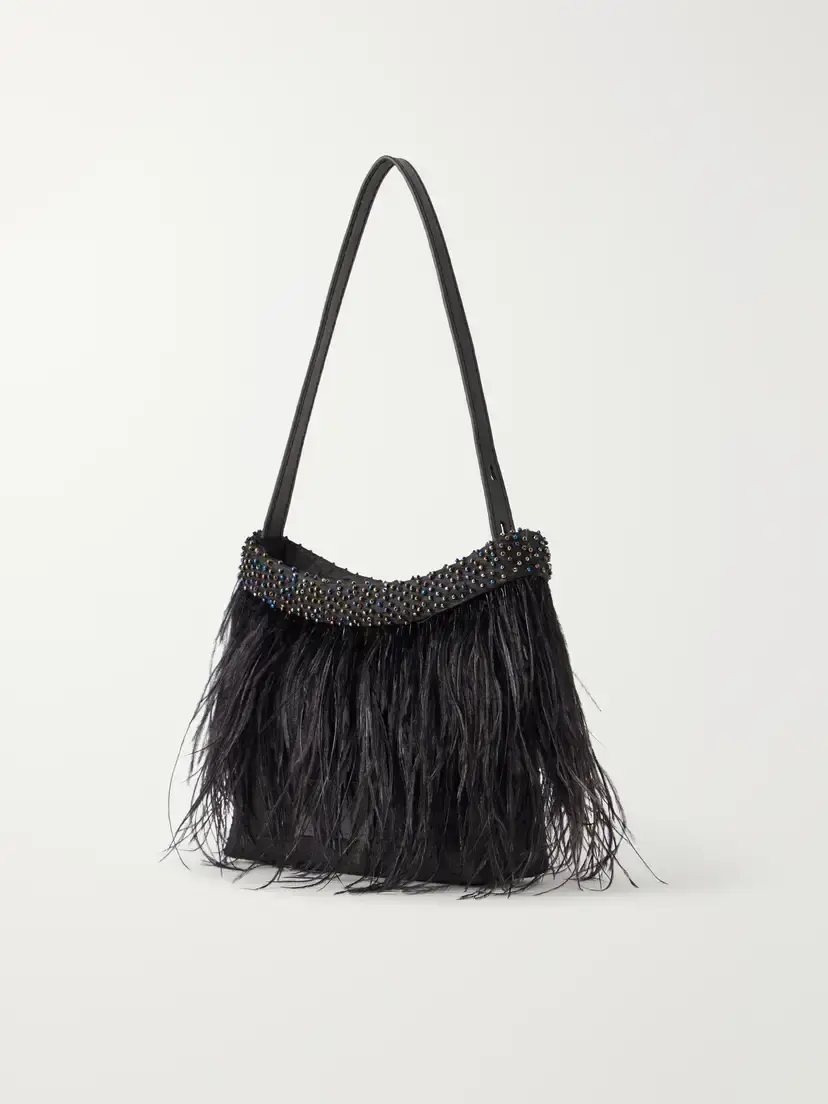 Staud Winslow Bead And Feather-embellished Silk Shoulder Bag | Thumbnail 4 Staud Winslow Bead And Feather-embellished Silk Shoulder Bag | Thumbnail 4