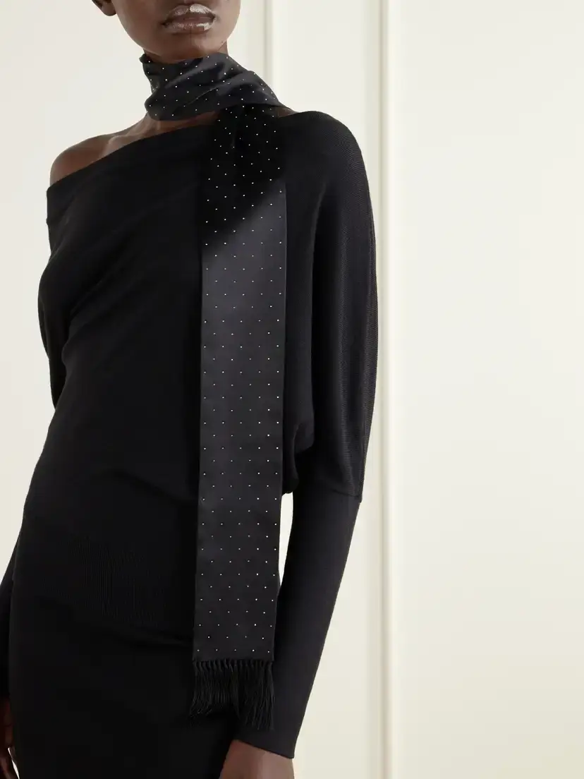 Tom Ford Fringed Crystal-embellished Silk-satin Scarf | Thumbnail 2