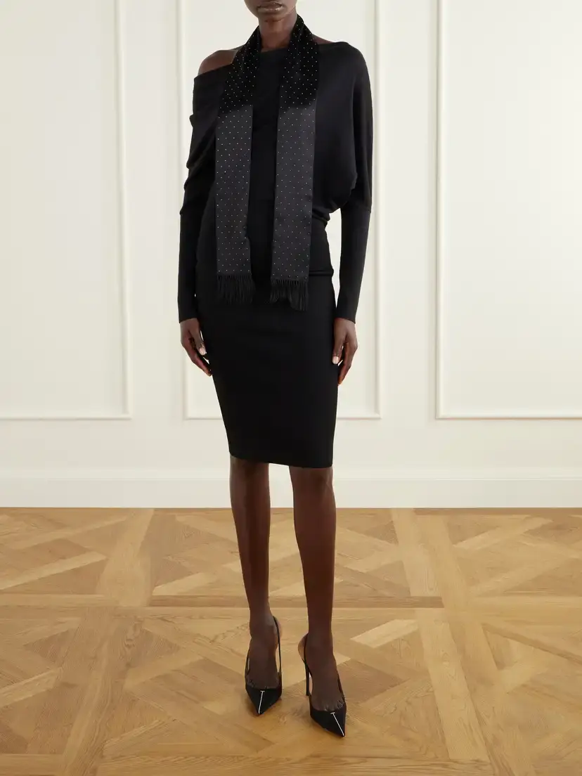 Tom Ford Fringed Crystal-embellished Silk-satin Scarf | Thumbnail 3