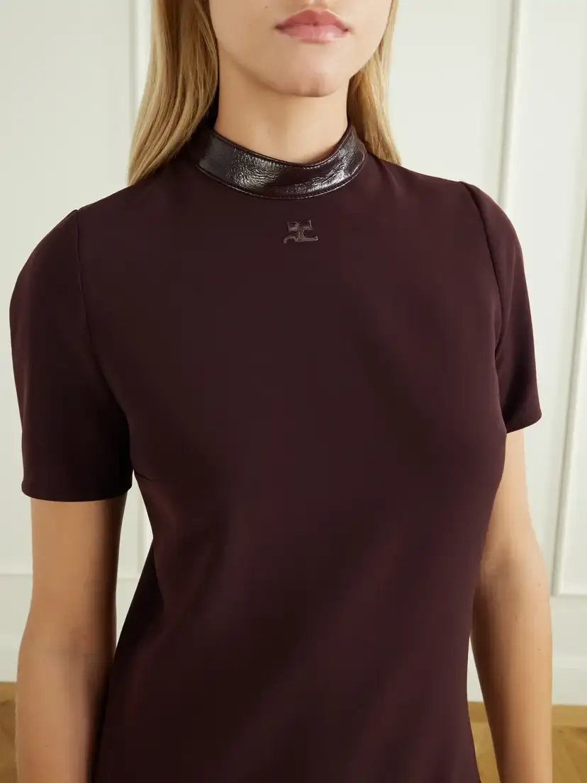 Courrèges Vinyl-trimmed Logo-embroidered Crepe Mini Dress | Thumbnail 5 Courrèges Vinyl-trimmed Logo-embroidered Crepe Mini Dress | Thumbnail 5