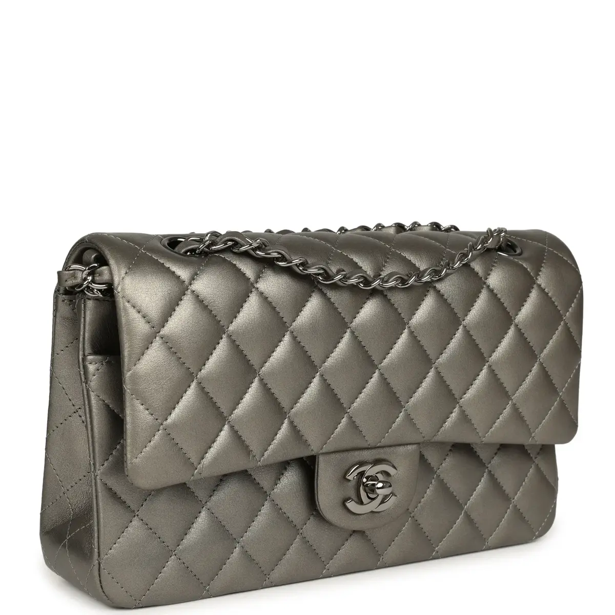 Chanel Pre-owned Chanel Medium Classic Double Flap Bag Dark Silver Lambskin Ruthenium Hardware | Thumbnail 2