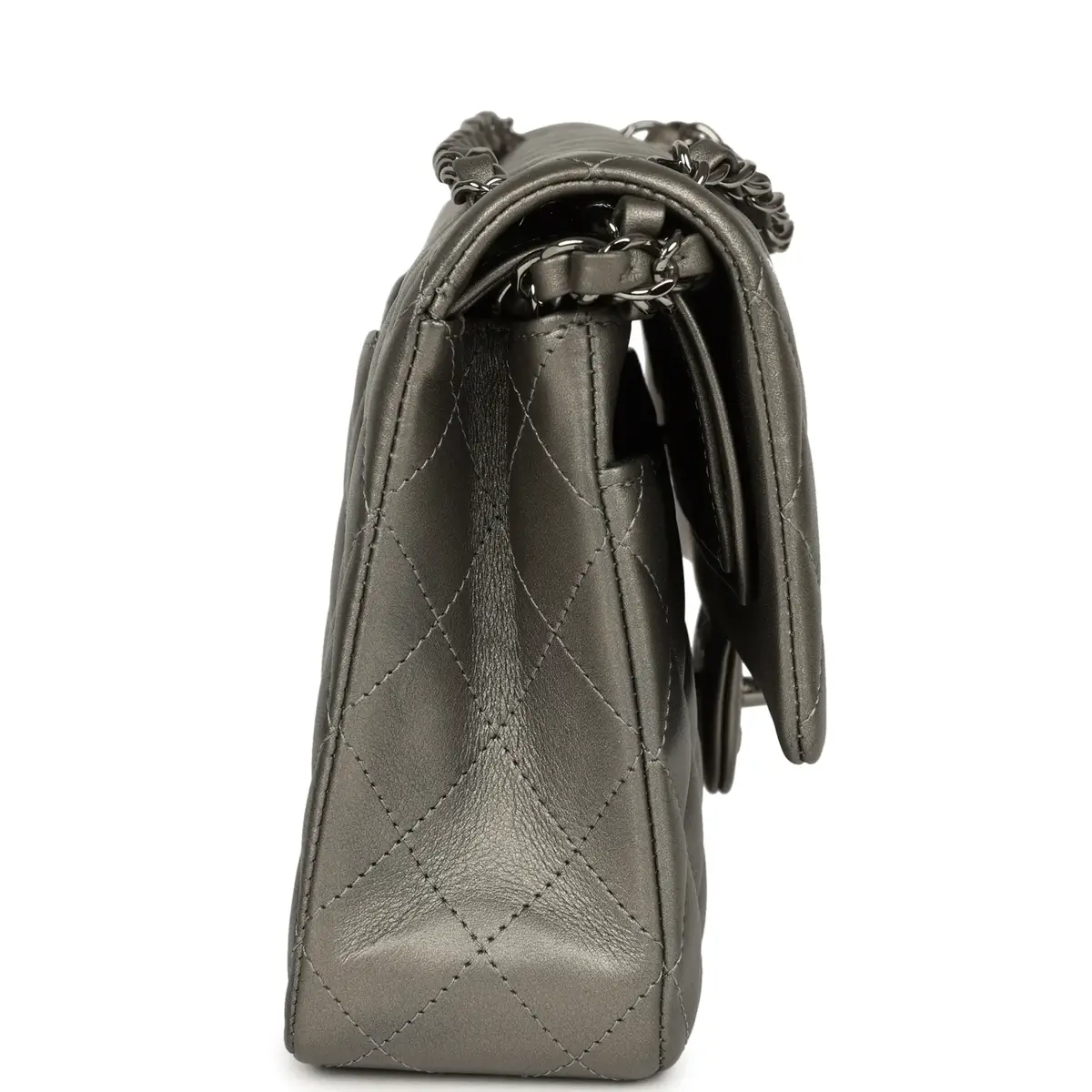 Chanel Pre-owned Chanel Medium Classic Double Flap Bag Dark Silver Lambskin Ruthenium Hardware | Thumbnail 3
