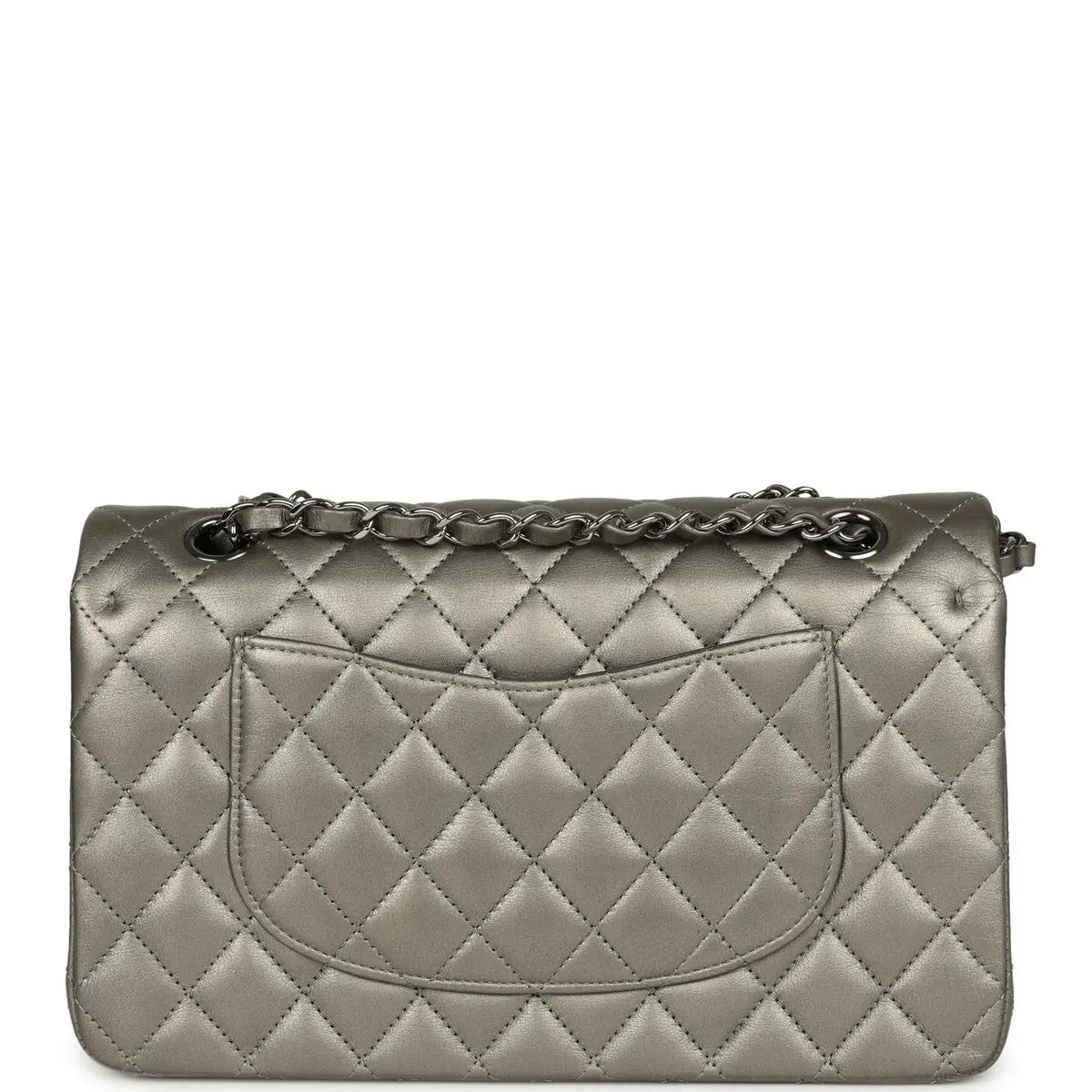 Chanel Pre-owned Chanel Medium Classic Double Flap Bag Dark Silver Lambskin Ruthenium Hardware | Thumbnail 4