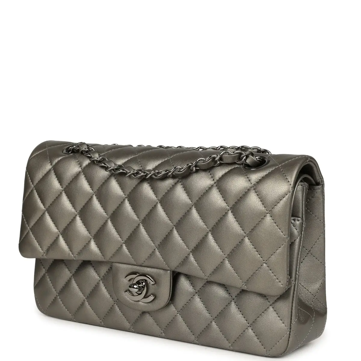 Chanel Pre-owned Chanel Medium Classic Double Flap Bag Dark Silver Lambskin Ruthenium Hardware | Thumbnail 5