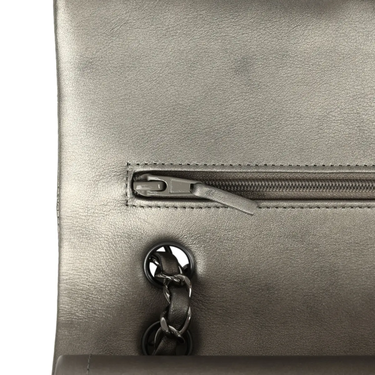 Chanel Pre-owned Chanel Medium Classic Double Flap Bag Dark Silver Lambskin Ruthenium Hardware | Thumbnail 8