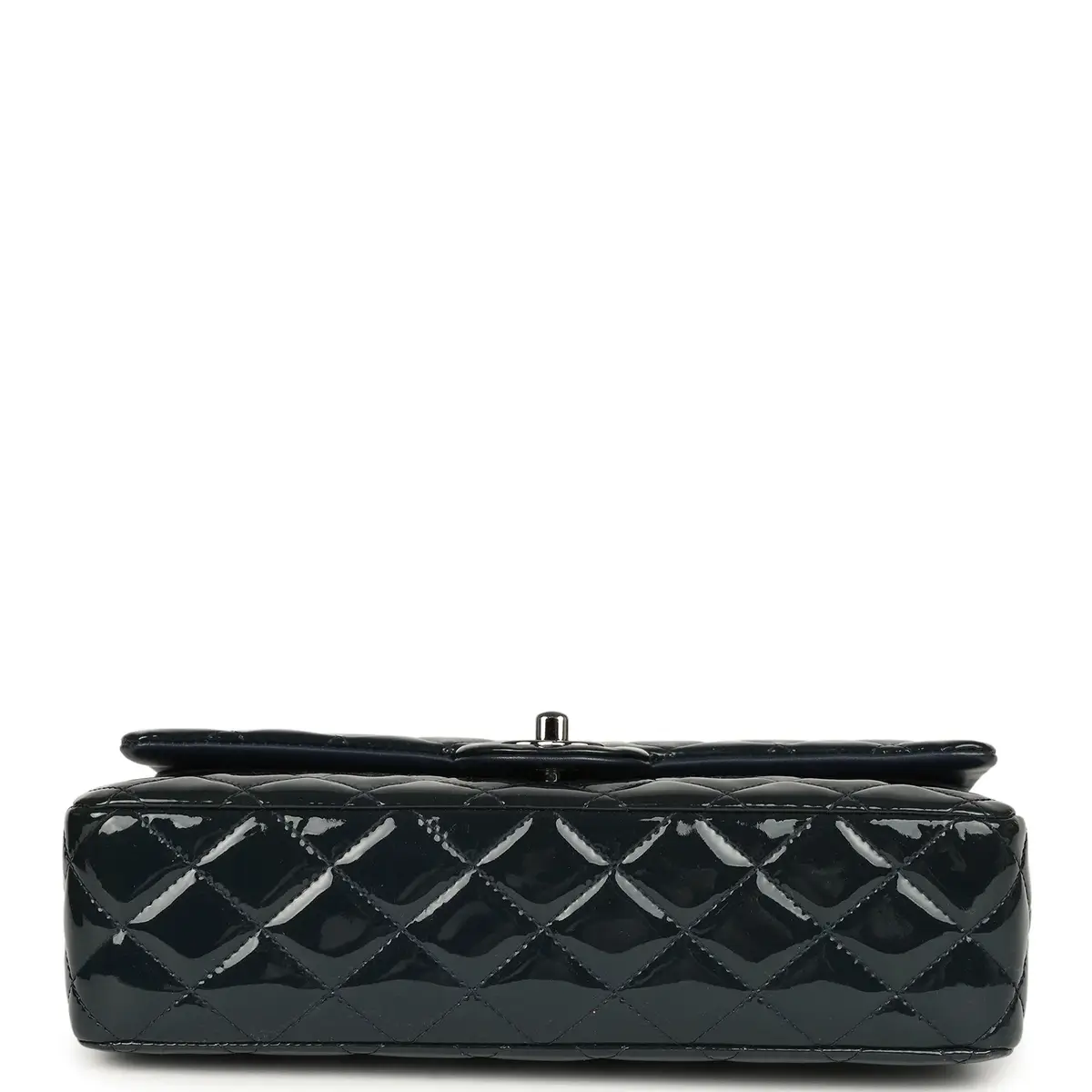 Chanel Pre-owned Chanel Medium Classic Double Flap Bag Navy Blue Patent Ruthenium Hardware | Thumbnail 6