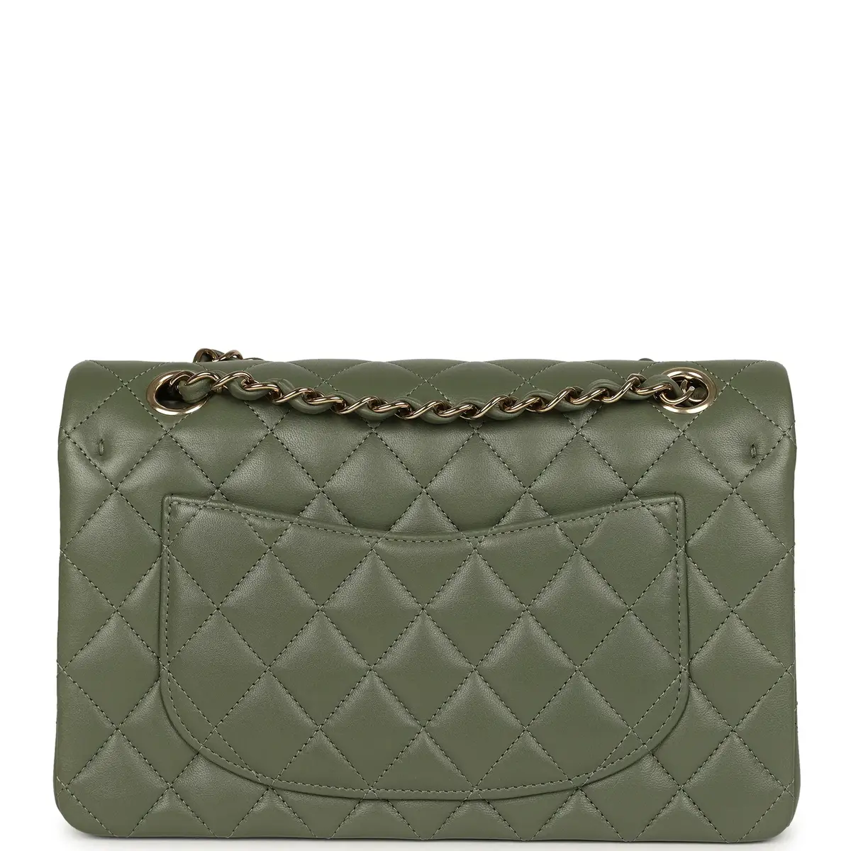 Chanel Pre-owned Chanel Small Classic Double Flap Bag Olive Green Lambskin Light Gold Hardware | Thumbnail 4 Chanel Pre-owned Chanel Small Classic Double Flap Bag Olive Green Lambskin Light Gold Hardware | Thumbnail 4
