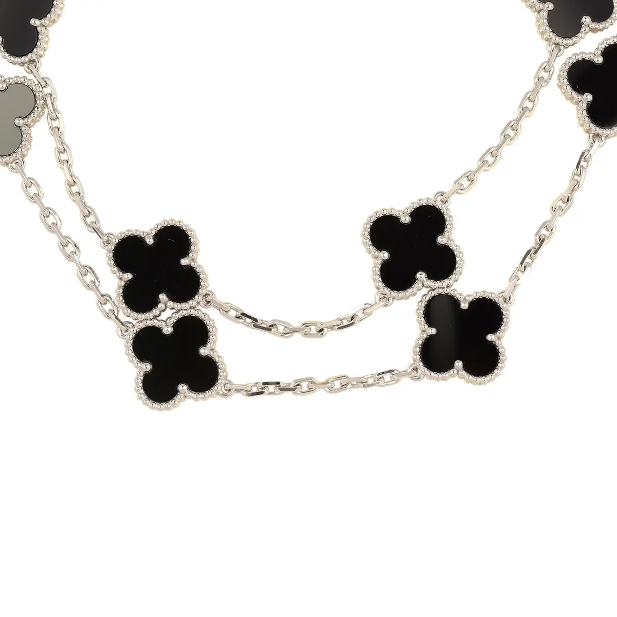 Van Cleef & Arpels Pre-owned Van Cleef & Arpels Vintage Alhambra 20 Motif Long Necklace Onyx 18K White Gold | Thumbnail 2