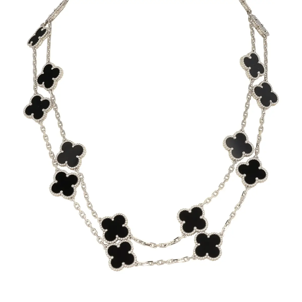 Van Cleef & Arpels Pre-owned Van Cleef & Arpels Vintage Alhambra 20 Motif Long Necklace Onyx 18K White Gold | Image 1 Van Cleef & Arpels Pre-owned Van Cleef & Arpels Vintage Alhambra 20 Motif Long Necklace Onyx 18K White Gold | Image 1