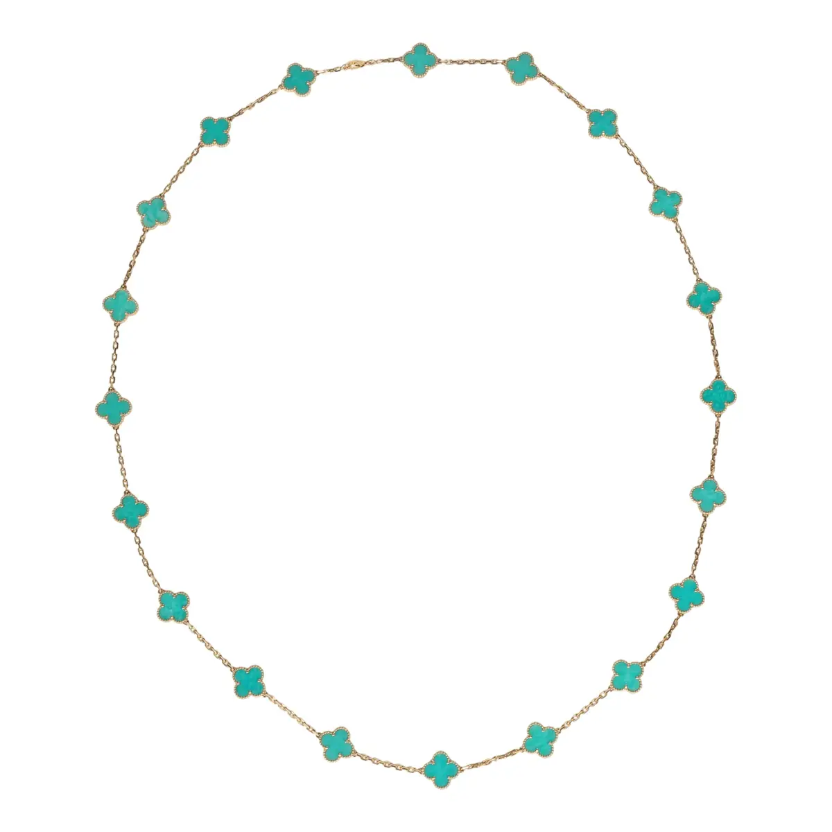 Van Cleef & Arpels Van Cleef & Arpels Vintage Alhambra 20 Motif Long Necklace Amazonite 18K Yellow Gold | Thumbnail 2 Van Cleef & Arpels Van Cleef & Arpels Vintage Alhambra 20 Motif Long Necklace Amazonite 18K Yellow Gold | Thumbnail 2