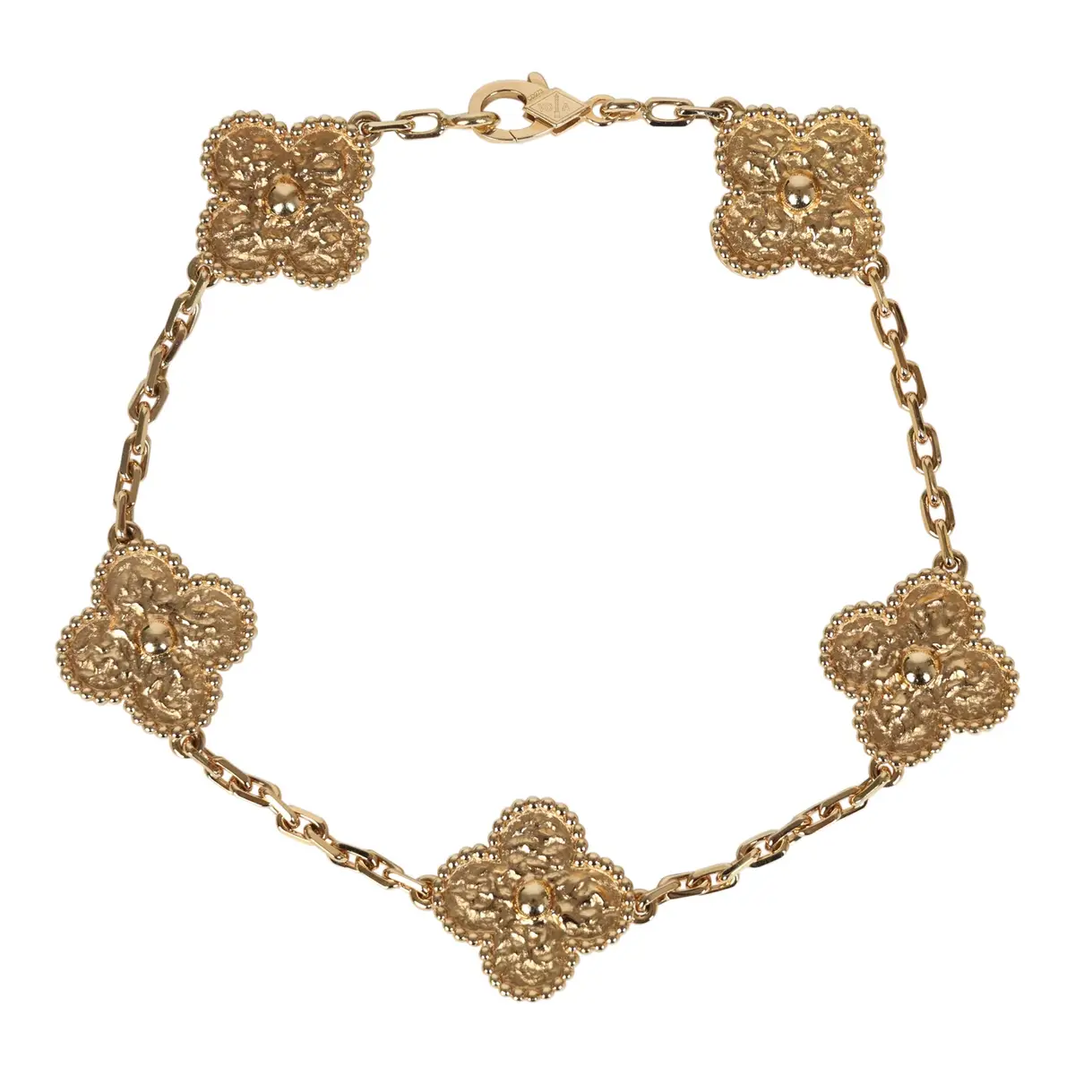 Van Cleef & Arpels Van Cleef & Arpels Vintage Alhambra 5 Motif Bracelet Hammered 18K Yellow Gold Hardware | Image 1 Van Cleef & Arpels Van Cleef & Arpels Vintage Alhambra 5 Motif Bracelet Hammered 18K Yellow Gold Hardware | Image 1