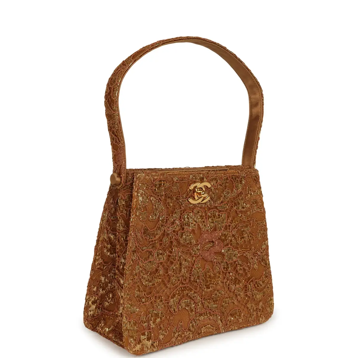 Chanel Vintage Chanel Mini Double Side Turnlock Bag Dark Gold Jacquard Lace, Satin Gold Hardware | Thumbnail 2 Chanel Vintage Chanel Mini Double Side Turnlock Bag Dark Gold Jacquard Lace, Satin Gold Hardware | Thumbnail 2