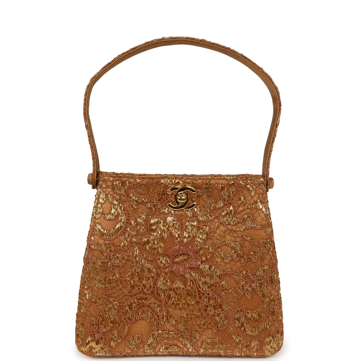 Chanel Vintage Chanel Mini Double Side Turnlock Bag Dark Gold Jacquard Lace, Satin Gold Hardware | Thumbnail 4 Chanel Vintage Chanel Mini Double Side Turnlock Bag Dark Gold Jacquard Lace, Satin Gold Hardware | Thumbnail 4