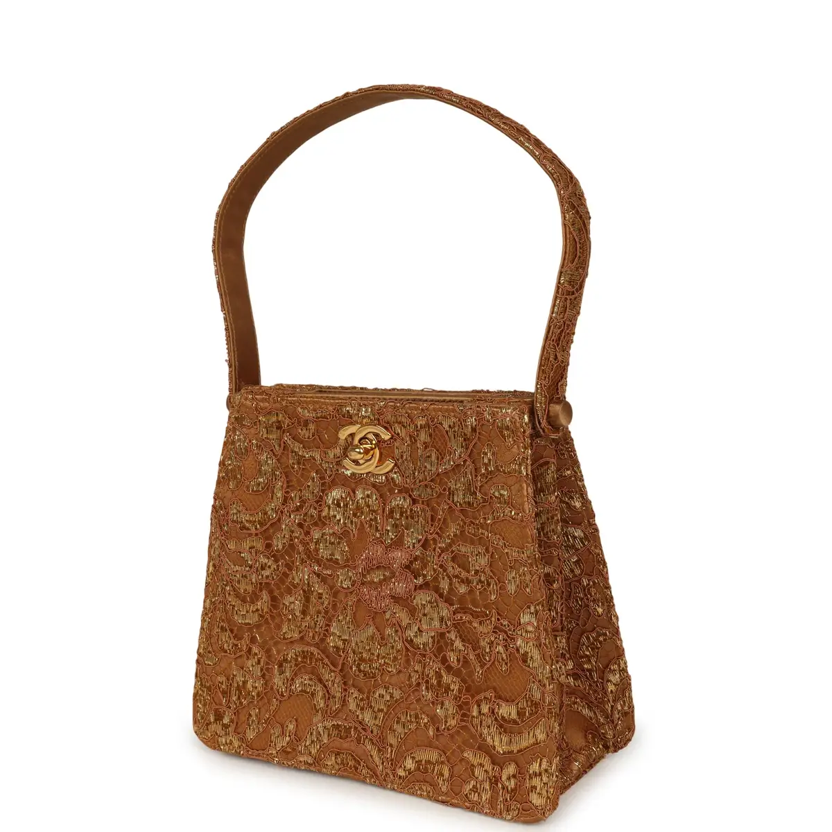 Chanel Vintage Chanel Mini Double Side Turnlock Bag Dark Gold Jacquard Lace, Satin Gold Hardware | Thumbnail 5 Chanel Vintage Chanel Mini Double Side Turnlock Bag Dark Gold Jacquard Lace, Satin Gold Hardware | Thumbnail 5