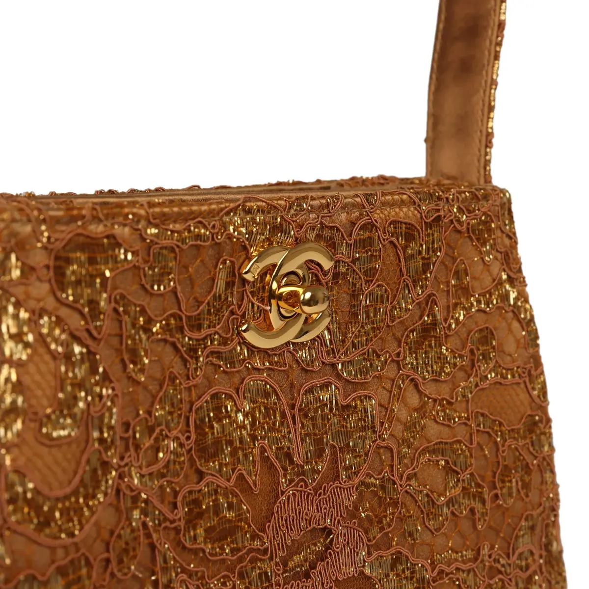 Chanel Vintage Chanel Mini Double Side Turnlock Bag Dark Gold Jacquard Lace, Satin Gold Hardware | Thumbnail 8 Chanel Vintage Chanel Mini Double Side Turnlock Bag Dark Gold Jacquard Lace, Satin Gold Hardware | Thumbnail 8
