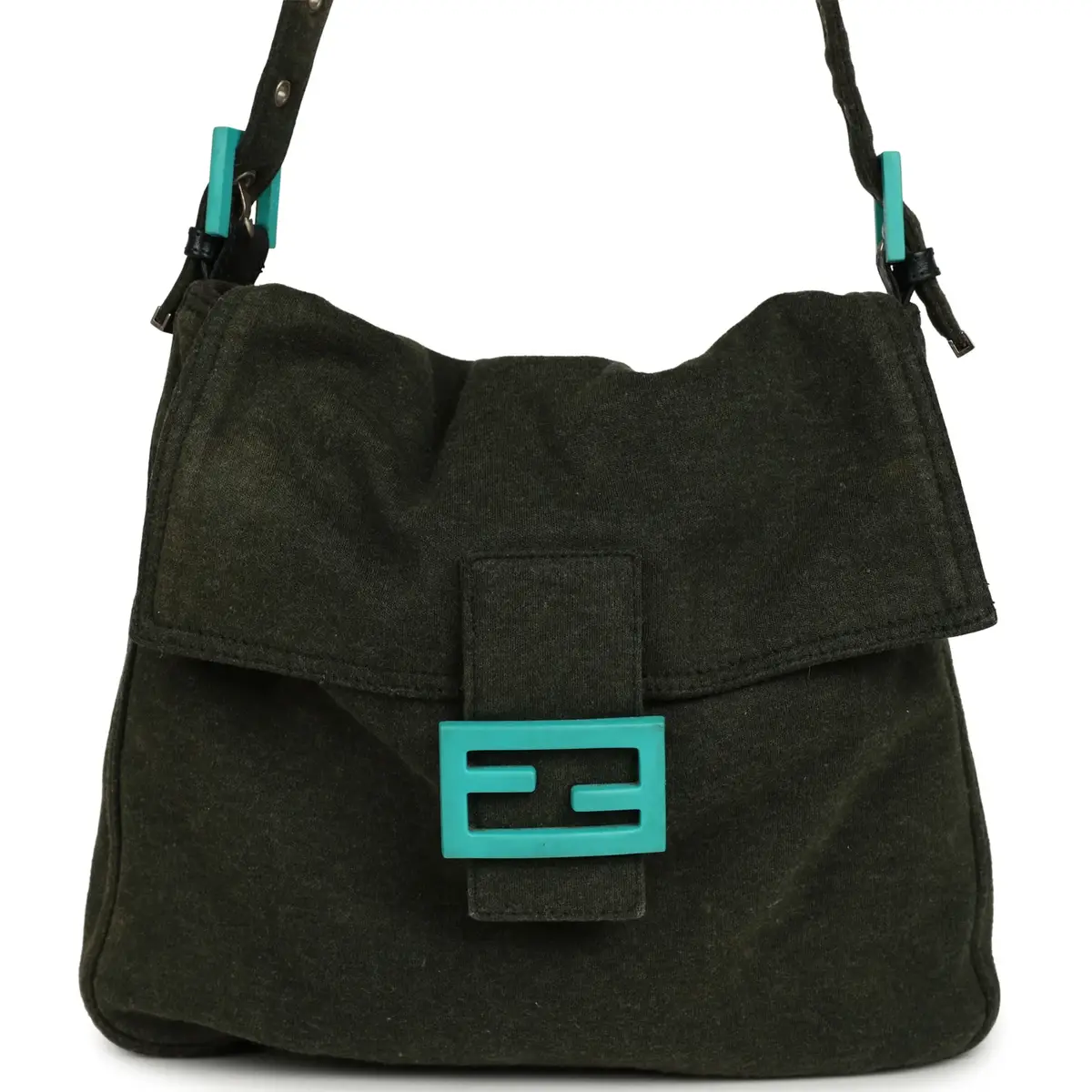 Fendi Vintage Fendi Mama Baguette Bag Dark Olive Jersey Silver Hardware | Image 1 Fendi Vintage Fendi Mama Baguette Bag Dark Olive Jersey Silver Hardware | Image 1