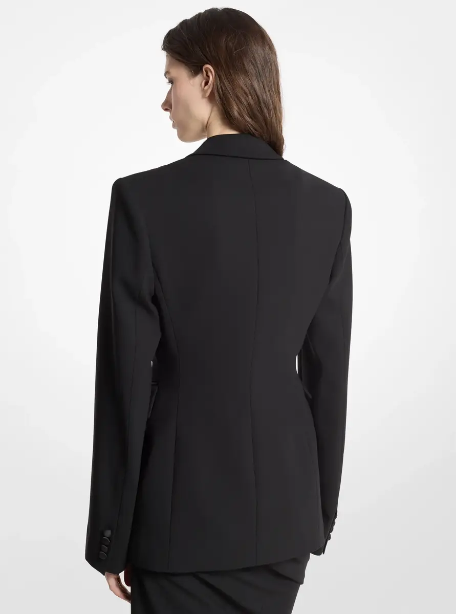 Michael Kors Collection Stretch Wool Draped Tuxedo Blazer in Black | Thumbnail 2