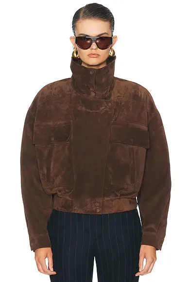 Saint Laurent Suede Funnel Neck Jacket | Image 1 Saint Laurent Suede Funnel Neck Jacket | Image 1