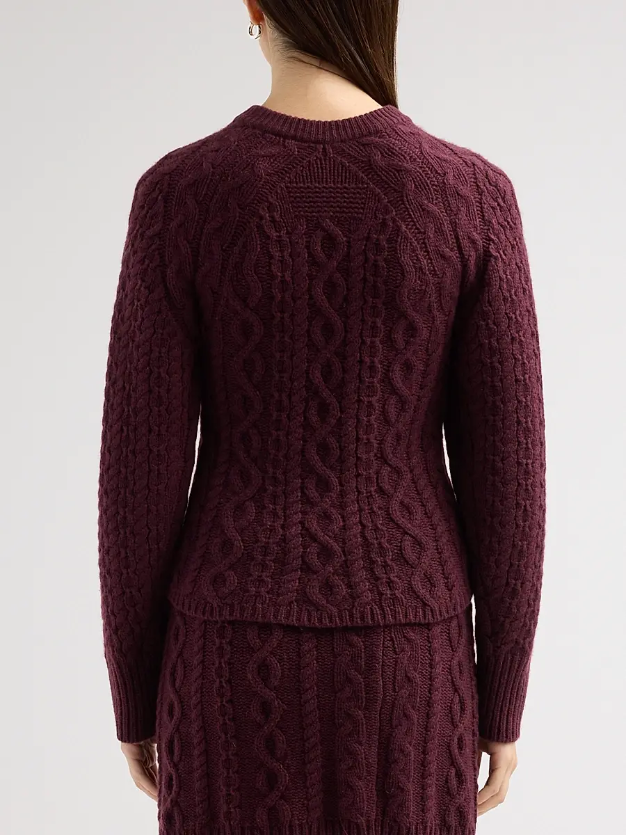 Guest In Residence Women's Cable Sculpted Cashmere-Wool Crewneck Cardigan | Thumbnail 3