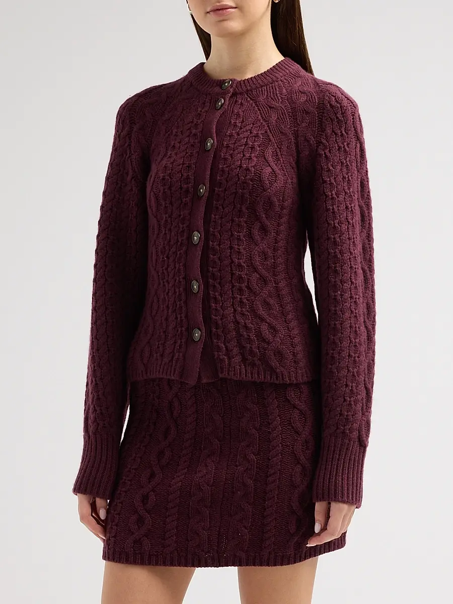 Guest In Residence Women's Cable Sculpted Cashmere-Wool Crewneck Cardigan | Thumbnail 4