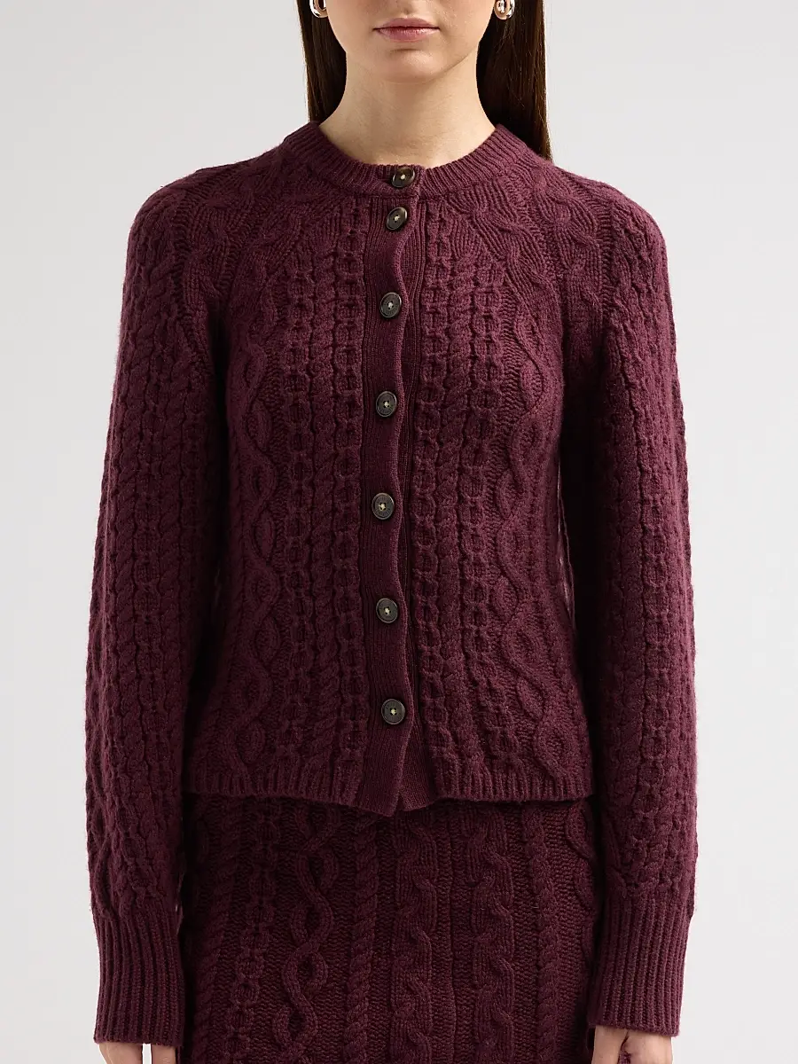 Guest In Residence Women's Cable Sculpted Cashmere-Wool Crewneck Cardigan | Thumbnail 5