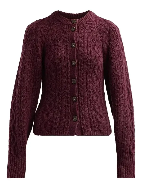 Women's Cable Sculpted Cashmere-Wool Crewneck Cardigan Women's Cable Sculpted Cashmere-Wool Crewneck Cardigan