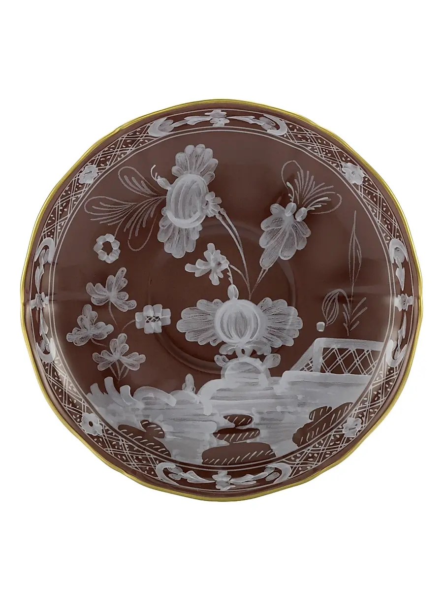 GINORI 1735 Oriente Italiano Gold-Rimmed Tea Saucer - Castagna | Image 1 GINORI 1735 Oriente Italiano Gold-Rimmed Tea Saucer - Castagna | Image 1