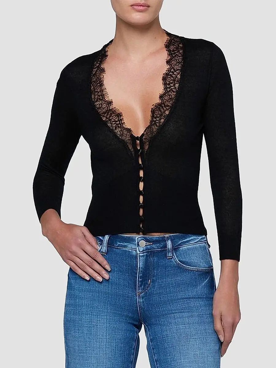 L'Agence Women's Eluna Lace-Trim Cardigan | Thumbnail 4