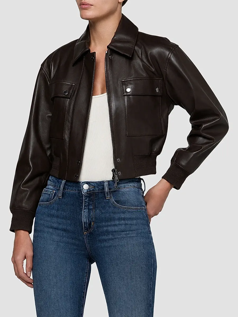 L'Agence Women's Clotilde Leather Bomber Jacket | Thumbnail 4
