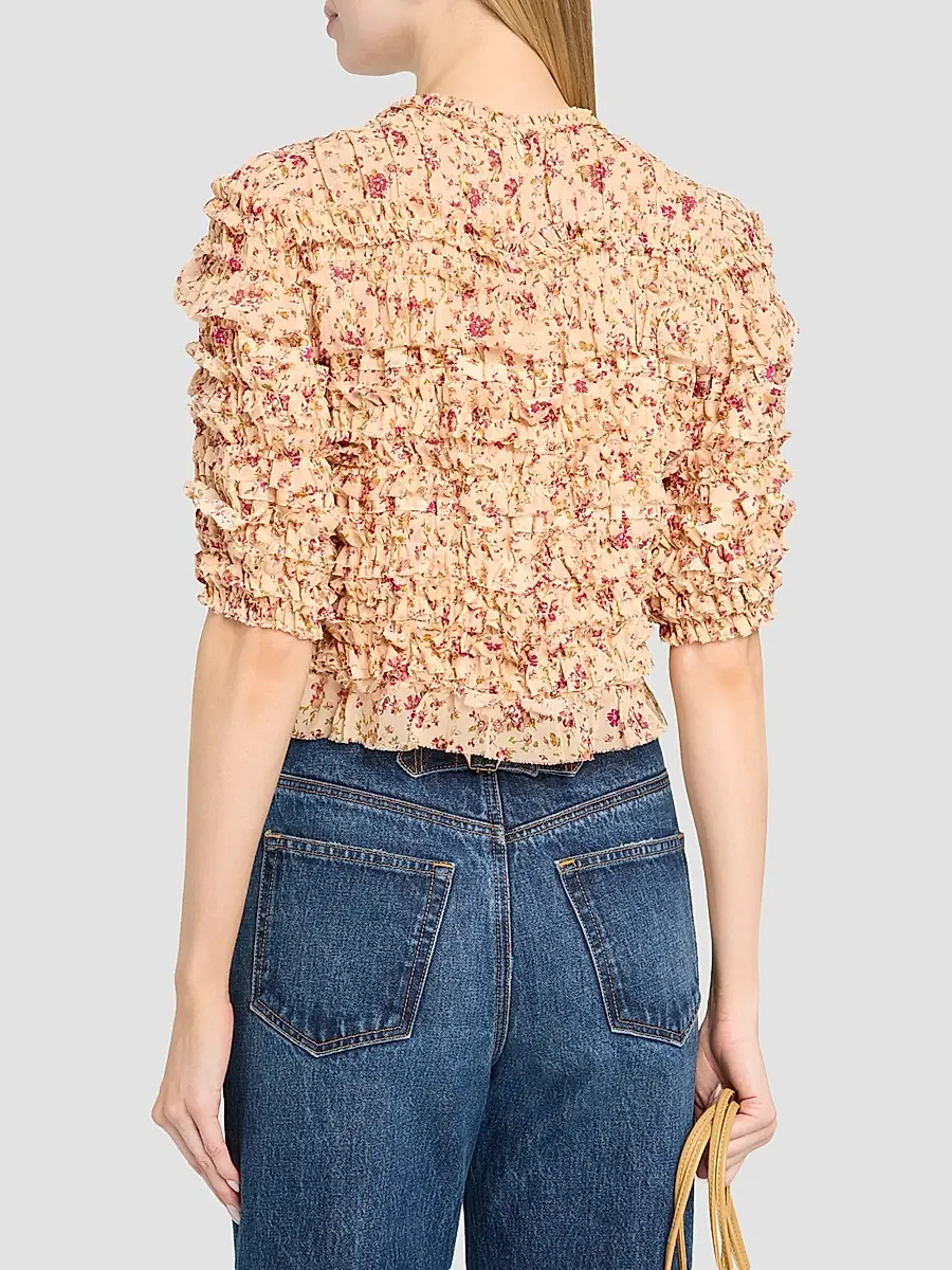 Ulla Johnson Women's Mabel Floral Ruffle Silk Top | Thumbnail 3