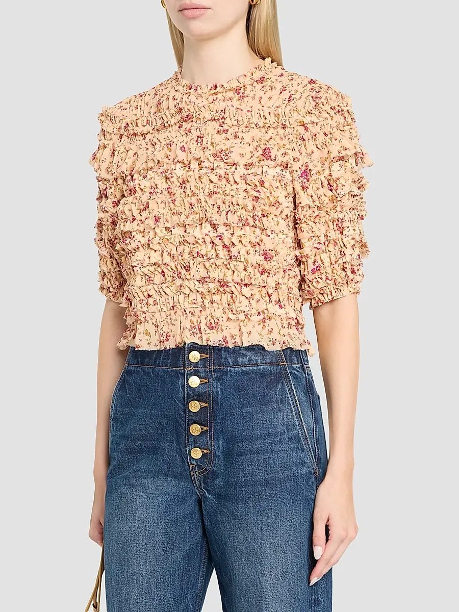 Ulla Johnson Women's Mabel Floral Ruffle Silk Top | Thumbnail 4
