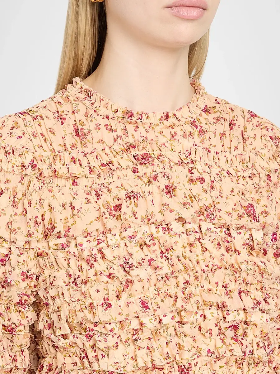 Ulla Johnson Women's Mabel Floral Ruffle Silk Top | Thumbnail 5