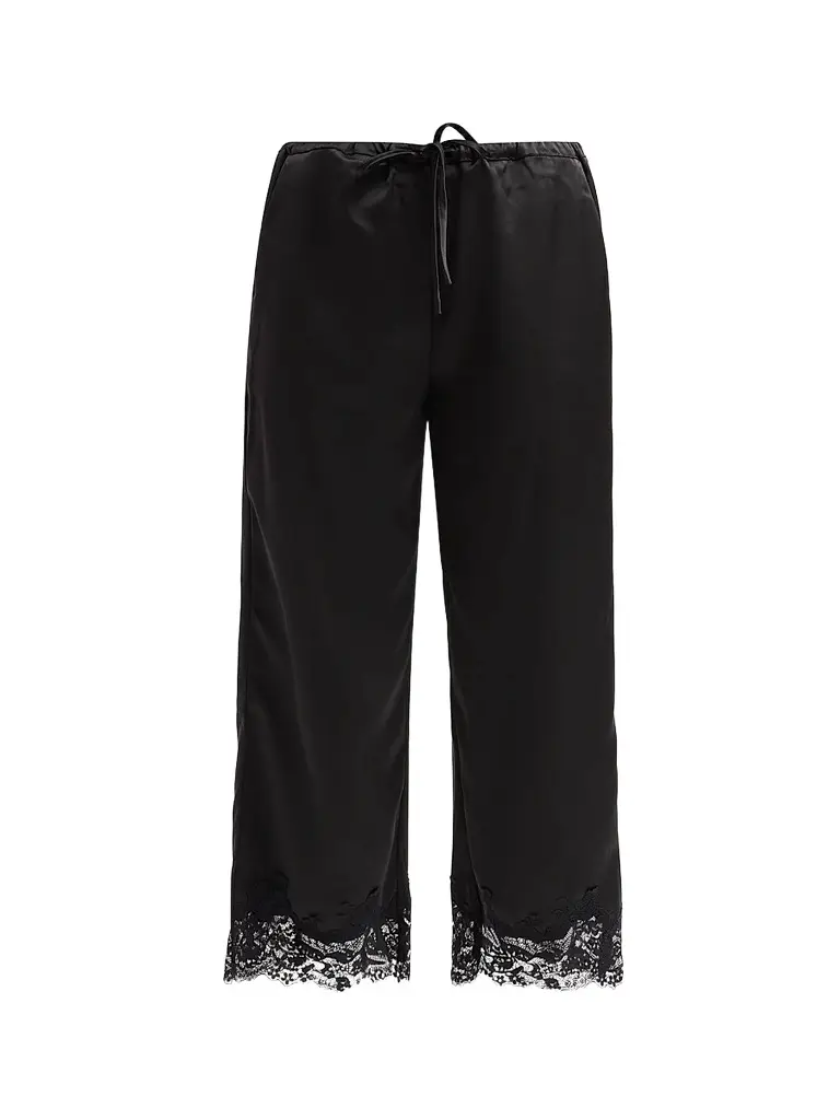 Design History Women's Magdalena Lace-Trim Satin Pants - Black | Image 1 Design History Women's Magdalena Lace-Trim Satin Pants - Black | Image 1