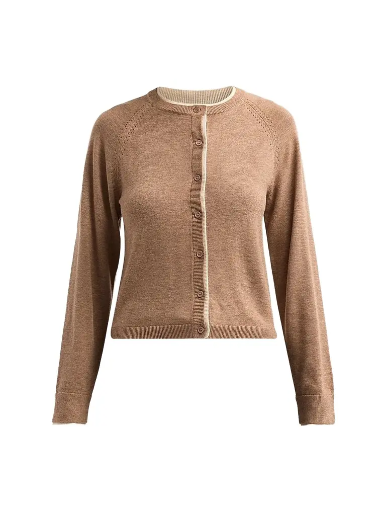 Design History Women's Anna Crewneck Cardigan - Fawn Combo | Image 1 Design History Women's Anna Crewneck Cardigan - Fawn Combo | Image 1