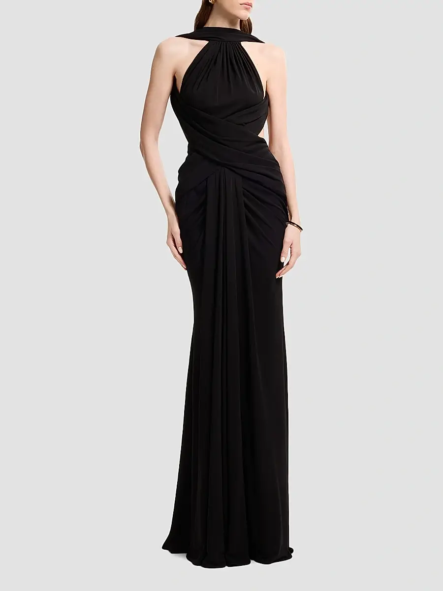 Elie Saab Women's Halter Jersey Draped Maxi Dress | Thumbnail 2 Elie Saab Women's Halter Jersey Draped Maxi Dress | Thumbnail 2