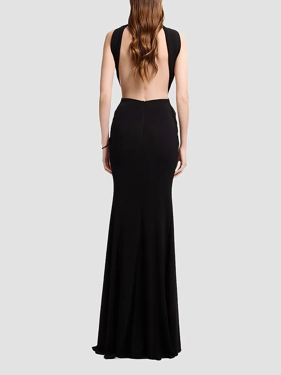 Elie Saab Women's Halter Jersey Draped Maxi Dress | Thumbnail 3 Elie Saab Women's Halter Jersey Draped Maxi Dress | Thumbnail 3