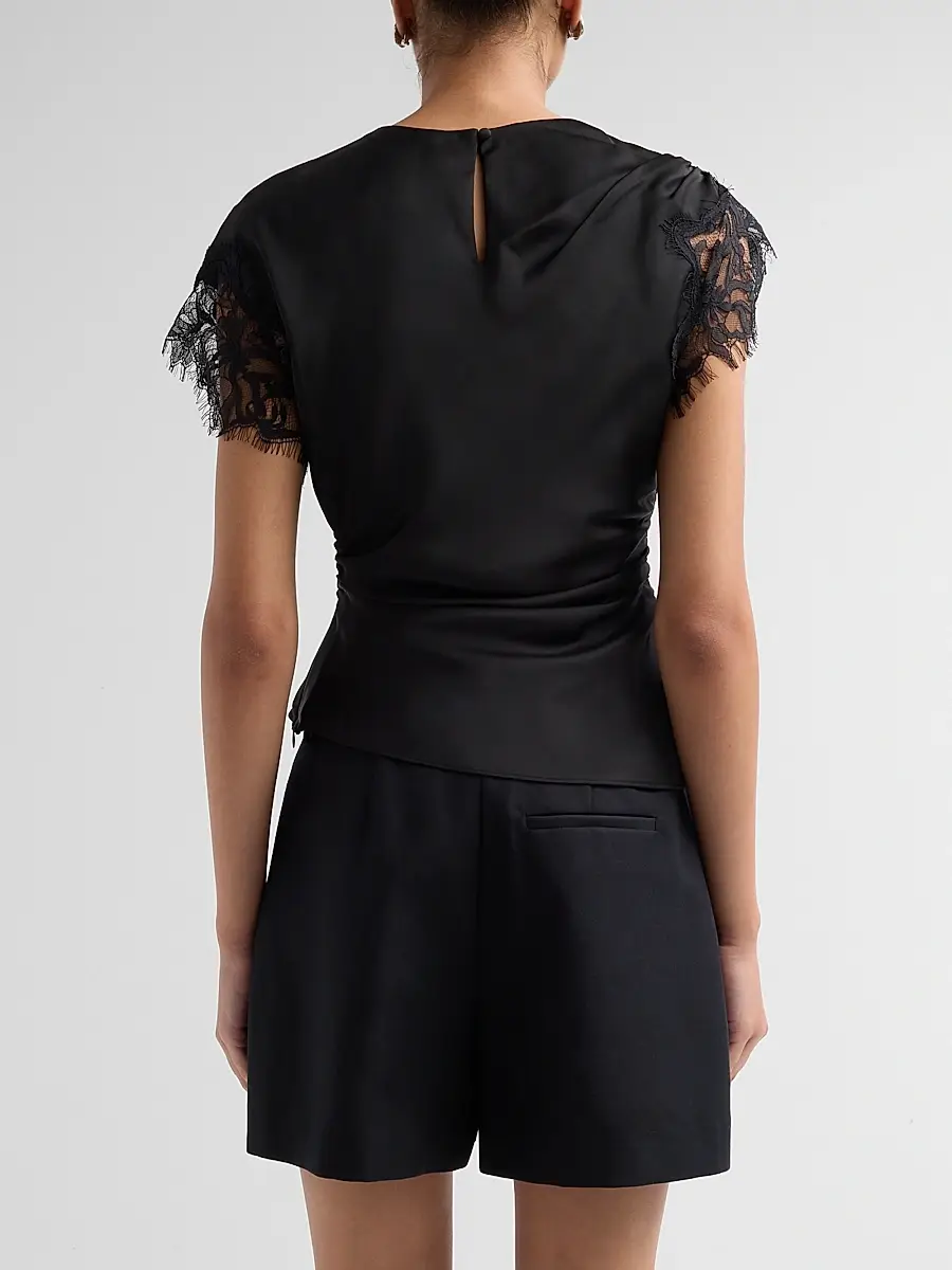 Amur Women's Zina Lace-Trim Satin Top | Thumbnail 3